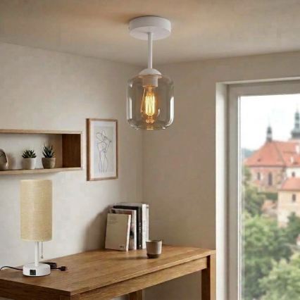 BRILAGI - LED Prie lubų montuojama liustra RETRO GLASS 1xE27/60W/230V Ø 14 cm balta/dūminė pilka