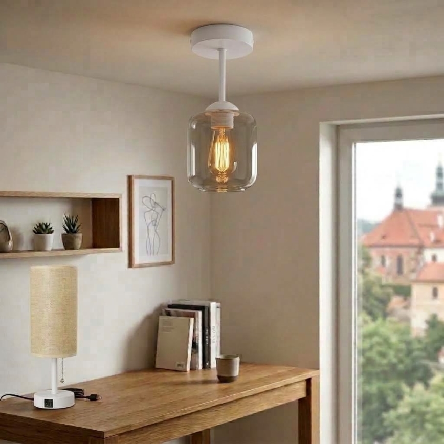 BRILAGI - LED Prie lubų montuojama liustra RETRO GLASS 1xE27/60W/230V Ø 14 cm balta/dūminė pilka