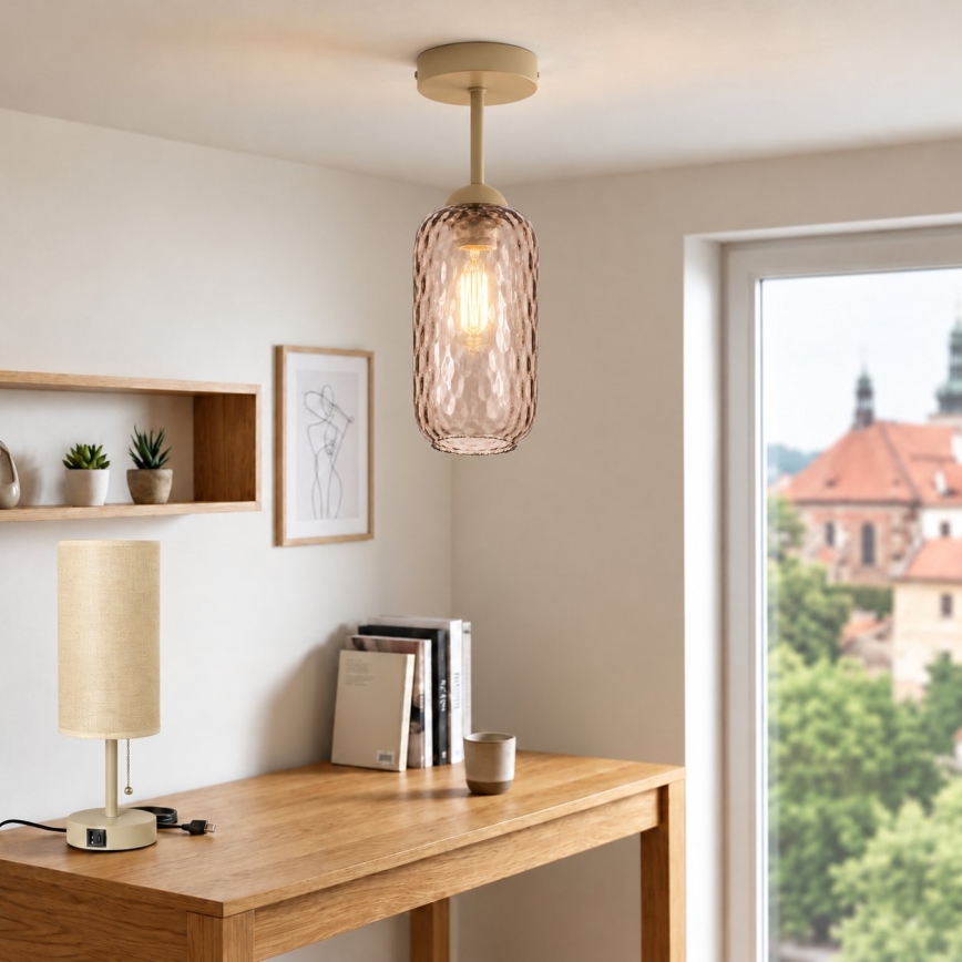 BRILAGI - LED lubinis šviestuvas RETRO GLASS 1xE27/60W/230V skersmuo 14 cm smėlinė/dūminė ruda