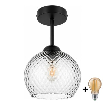 BRILAGI - LED Prie lubų montuojamas šviestuvas RETRO GLASS 1xE27/60W/230V skersmuo 18 cm juoda/dūminė pilka