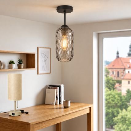 BRILAGI - LED Paviršinė liustra RETRO GLASS 1xE27/60W/230V skersmuo 14 cm juoda/dūminė pilka