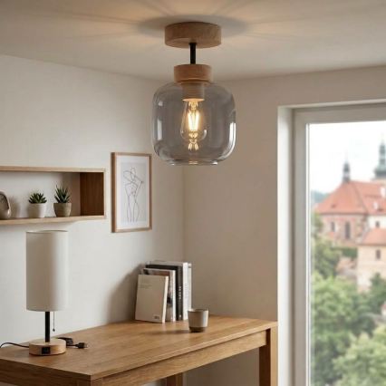BRILAGI - LED ant lubų montuojama liustra RETRO GLASS 1xE27/60W/230V skersmuo 14 cm ąžuolas/dūminė pilka