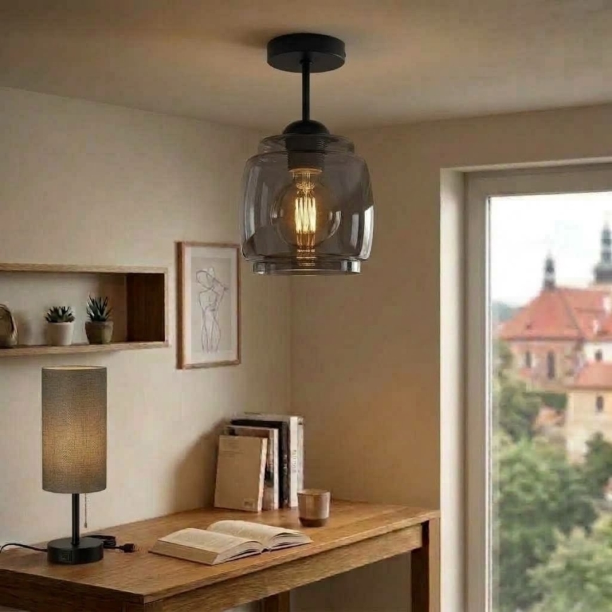 BRILAGI - LED lubinis šviestuvas RETRO GLASS 1xE27/60W/230V skersmuo 26 cm juoda/dūminė pilka