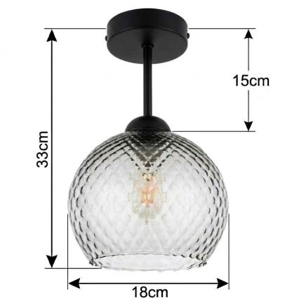 BRILAGI - LED Prie lubų montuojamas šviestuvas RETRO GLASS 1xE27/60W/230V skersmuo 18 cm juoda/dūminė pilka