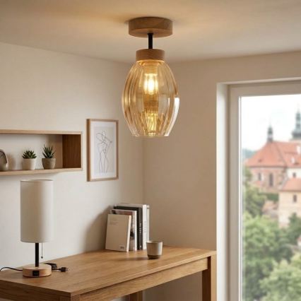 BRILAGI - LED paviršinė liustra RETRO GLASS 1xE27/60W/230V skersmuo 17 cm ąžuolas/rūkinė smėlinė