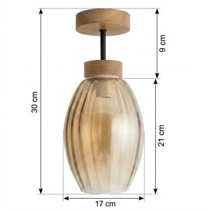 BRILAGI - LED paviršinė liustra RETRO GLASS 1xE27/60W/230V skersmuo 17 cm ąžuolas/rūkinė smėlinė