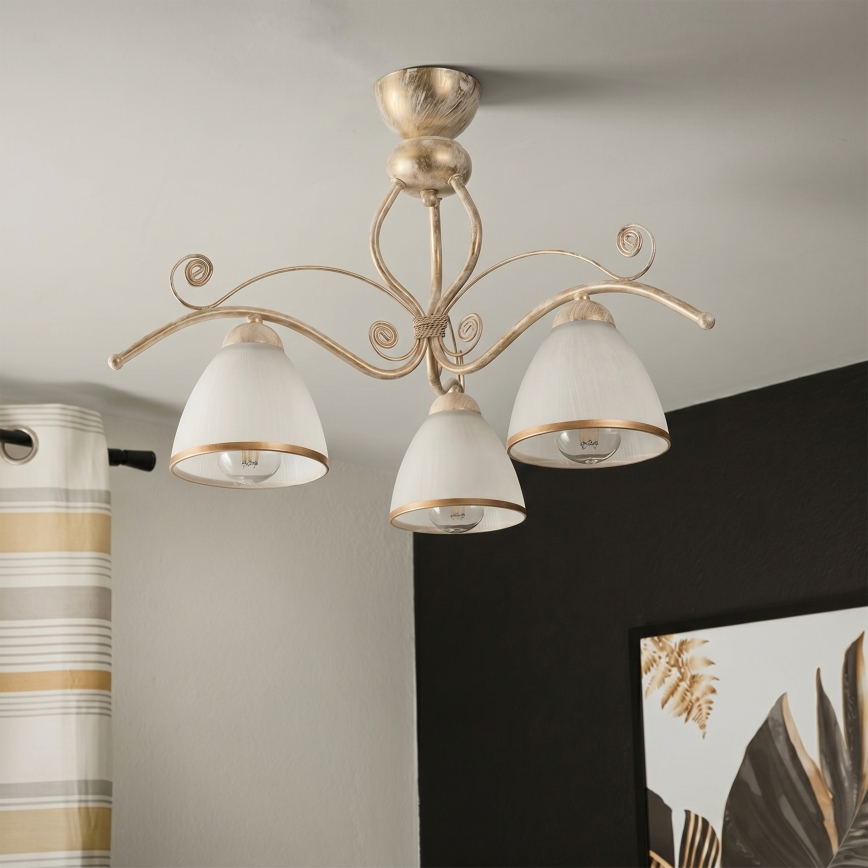 Brilagi - LED prigludusi liustra ANTICO 3xE27/60W/230V balta patina