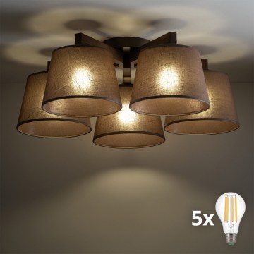 BRILAGI - LED prigludusi liustra LATTE 5xE27/15W/230V pušis/ruda