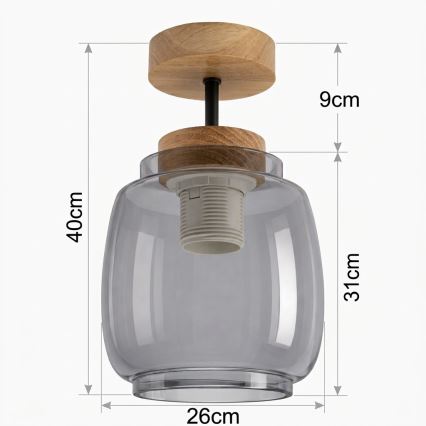 BRILAGI - LED prigludęs lubinis šviestuvas RETRO GLASS 1xE27/60W/230V Ø 26 cm ąžuolas/dūminė pilka