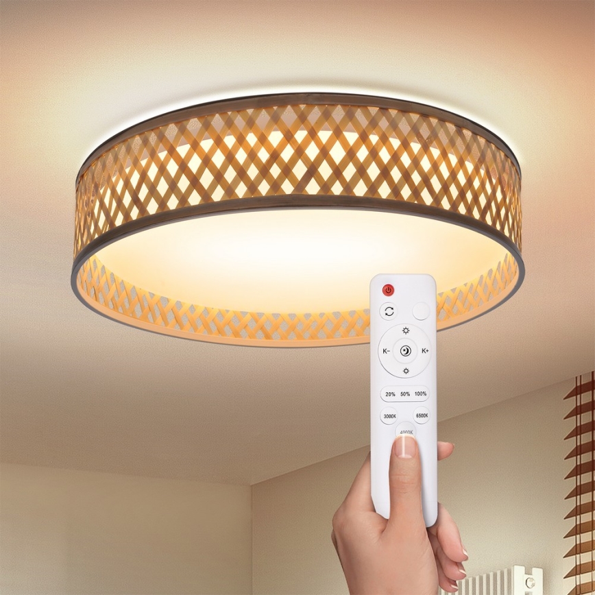 Brilagi - LED Pritemdomas lubinis šviestuvas CAMILA LED/48W/230V 3000-6500K bambukas diametras 40 cm + nuotolinio valdymo pultas