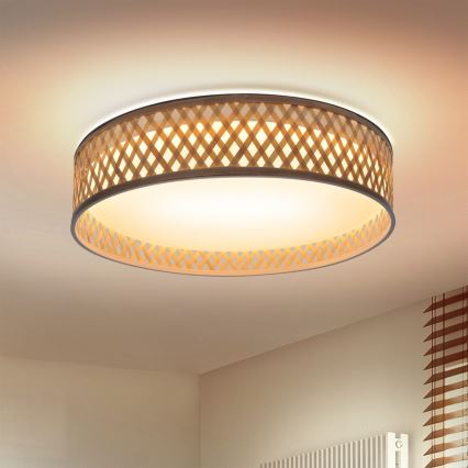 Brilagi - LED Pritemdomas lubinis šviestuvas CAMILA LED/48W/230V 3000-6500K bambukas diametras 40 cm + nuotolinio valdymo pultas