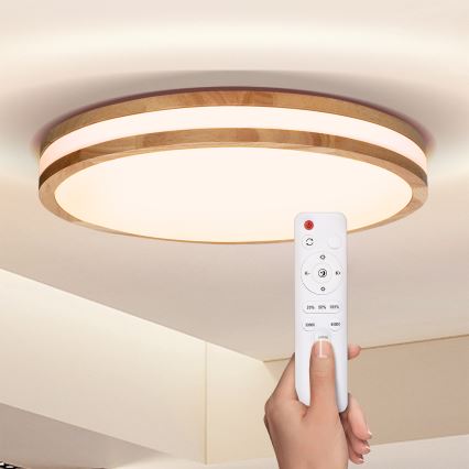 Brilagi - LED Pritemdomas lubinis šviestuvas MOLINA LED/48W/230V 3000-6500K ąžuolas diametras 38 cm + nuotolinio valdymo pultas