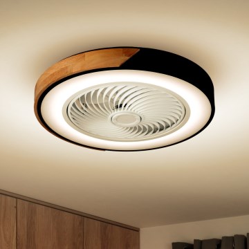 Brilagi - LED Pritemdomas lubinis šviestuvas su ventiliatoriumi LED/30W/230V 3000-6500K juoda/ąžuolas + nuotolinio valdymo pultas