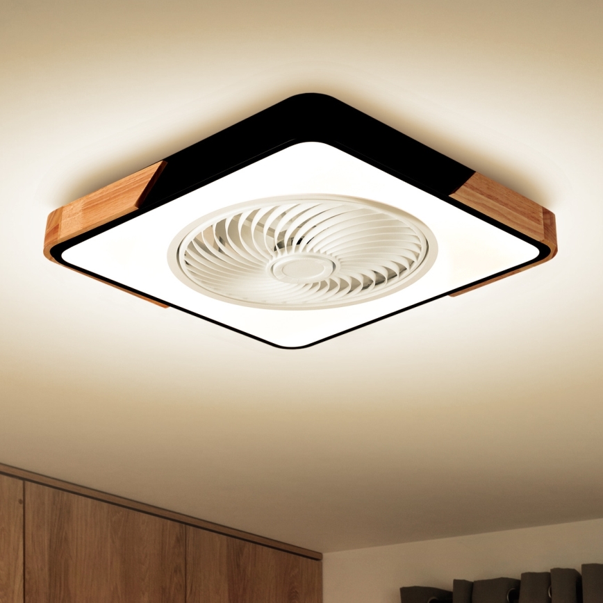 Brilagi - LED Pritemdomas lubinis šviestuvas su ventiliatoriumi LED/30W/230V 3000-6500K juoda/ąžuolas + nuotolinio valdymo pultas