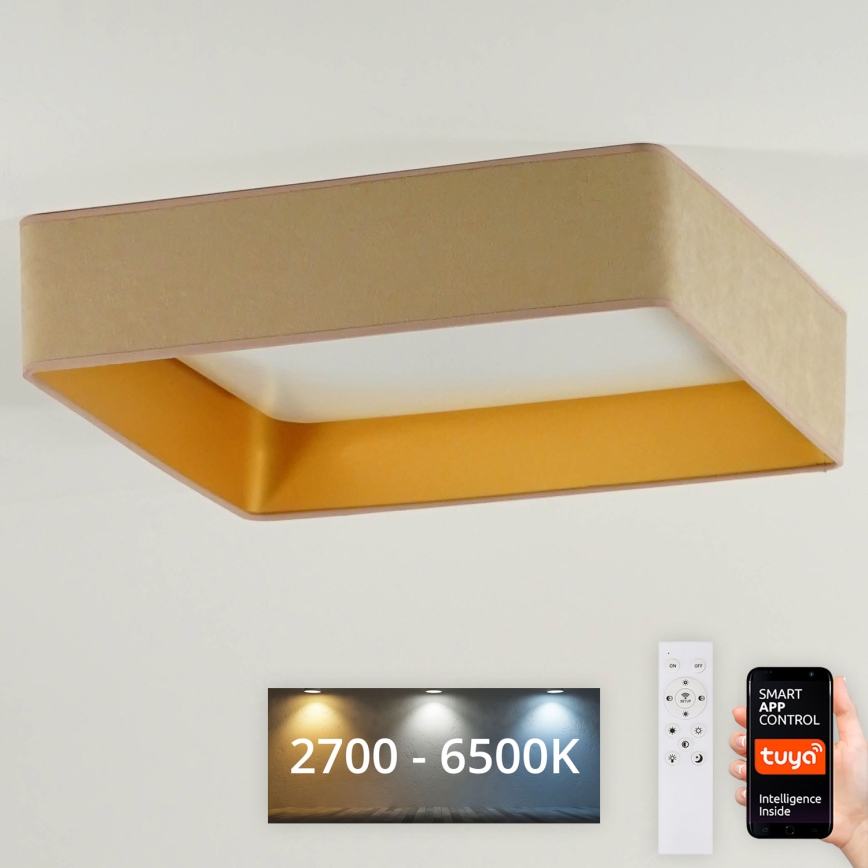 Brilagi - LED Pritemdomas lubinis šviestuvas VELVET SQUARE SMART LED/36W/230V 2700-6500K Wi-Fi Tuya + nuotolinio valdymo pultas smėlio spalva