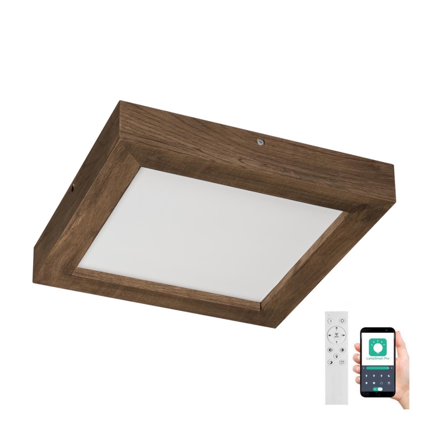 Brilagi - LED pritemdomas lubinis vonios šviestuvas WOODY FRAME LED/24W/230V ąžuolas 30x30 cm 3000-6000K IP44 + nuotolinio valdymo pultas
