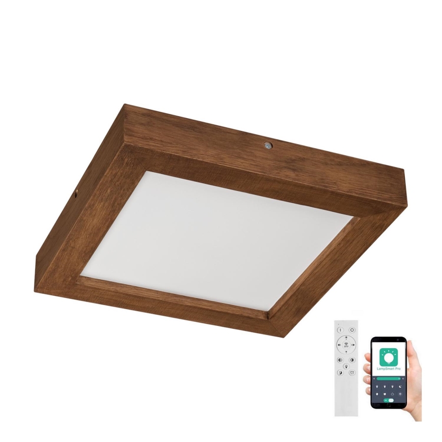 Brilagi - LED pritemdomas lubinis vonios šviestuvas WOODY FRAME LED/24W/230V ąžuolas vyšnia 30x30 cm 3000-6000K IP44 + nuotolinio valdymo pultas