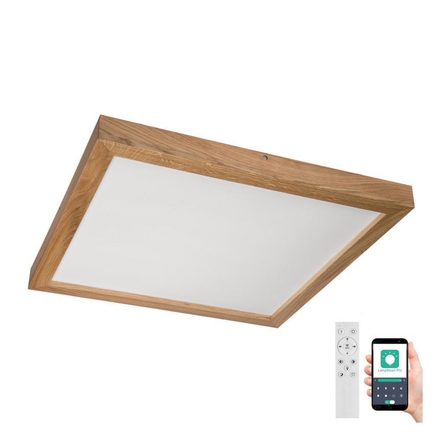 Brilagi - LED pritemdomas lubinis vonios šviestuvas WOODY FRAME LED/50W/230V ąžuolas 60x60 cm 3000-6000K IP44 + nuotolinio valdymo pultas