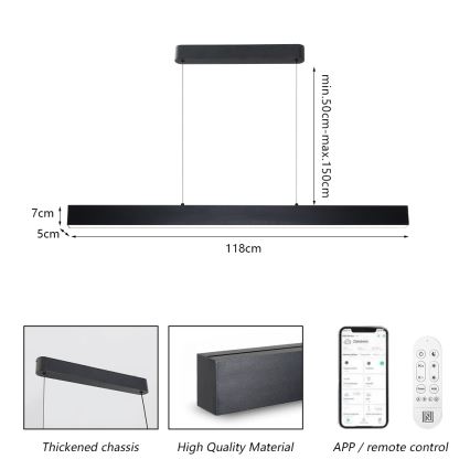 Brilagi - LED Reguliuojamas pakabinamas sietynas SLEEKLINE SMART LED/40W/230V 3000-6000K Wi-Fi Tuya juoda + nuotolinio valdymo pultas