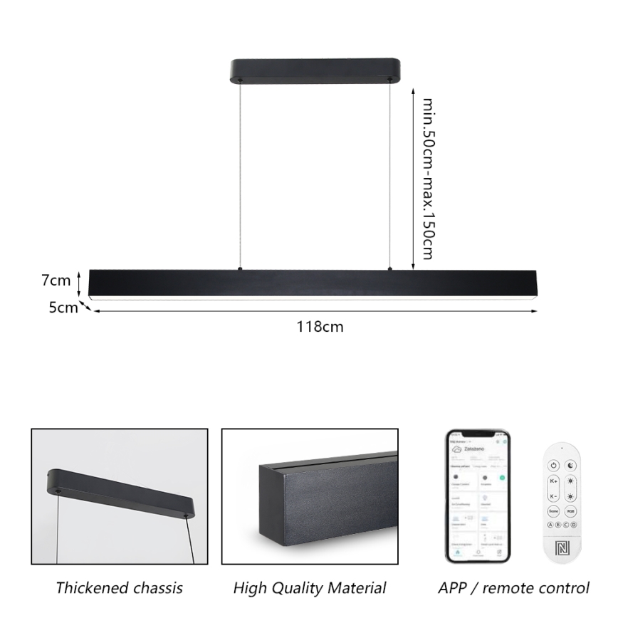 Brilagi - LED Reguliuojamas pakabinamas sietynas SLEEKLINE SMART LED/40W/230V 3000-6000K Wi-Fi Tuya juoda + nuotolinio valdymo pultas