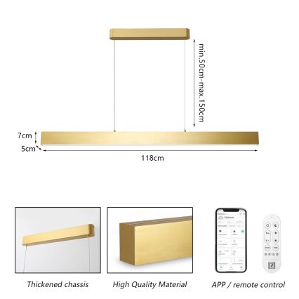 Brilagi - LED Reguliuojamas pakabinamas sietynas SLEEKLINE SMART LED/40W/230V 3000-6000K Wi-Fi Tuya auksas + nuotolinio valdymo pultas