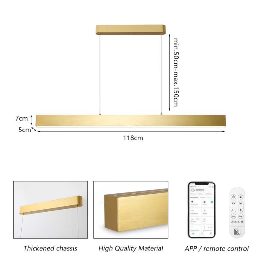 Brilagi - LED Reguliuojamas pakabinamas sietynas SLEEKLINE SMART LED/40W/230V 3000-6000K Wi-Fi Tuya auksas + nuotolinio valdymo pultas