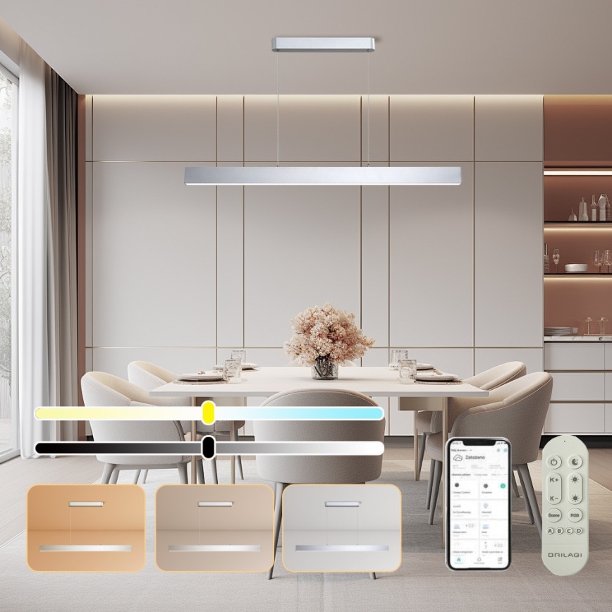 Brilagi - LED Reguliuojamas pakabinamas sietynas SLEEKLINE SMART LED/40W/230V 3000-6000K Wi-Fi Tuya sidabras + nuotolinio valdymo pultas