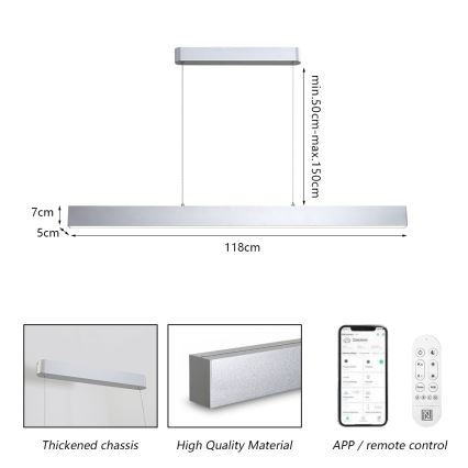 Brilagi - LED Reguliuojamas pakabinamas sietynas SLEEKLINE SMART LED/40W/230V 3000-6000K Wi-Fi Tuya sidabras + nuotolinio valdymo pultas