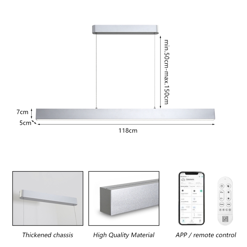 Brilagi - LED Reguliuojamas pakabinamas sietynas SLEEKLINE SMART LED/40W/230V 3000-6000K Wi-Fi Tuya sidabras + nuotolinio valdymo pultas