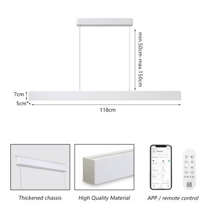 Brilagi - LED Reguliuojamas pakabinamas sietynas SLEEKLINE SMART LED/40W/230V 3000-6000K Wi-Fi Tuya balta + nuotolinio valdymo pultas