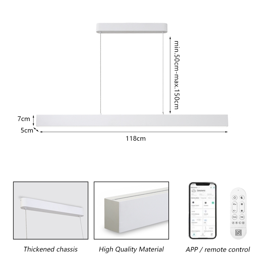 Brilagi - LED Reguliuojamas pakabinamas sietynas SLEEKLINE SMART LED/40W/230V 3000-6000K Wi-Fi Tuya balta + nuotolinio valdymo pultas