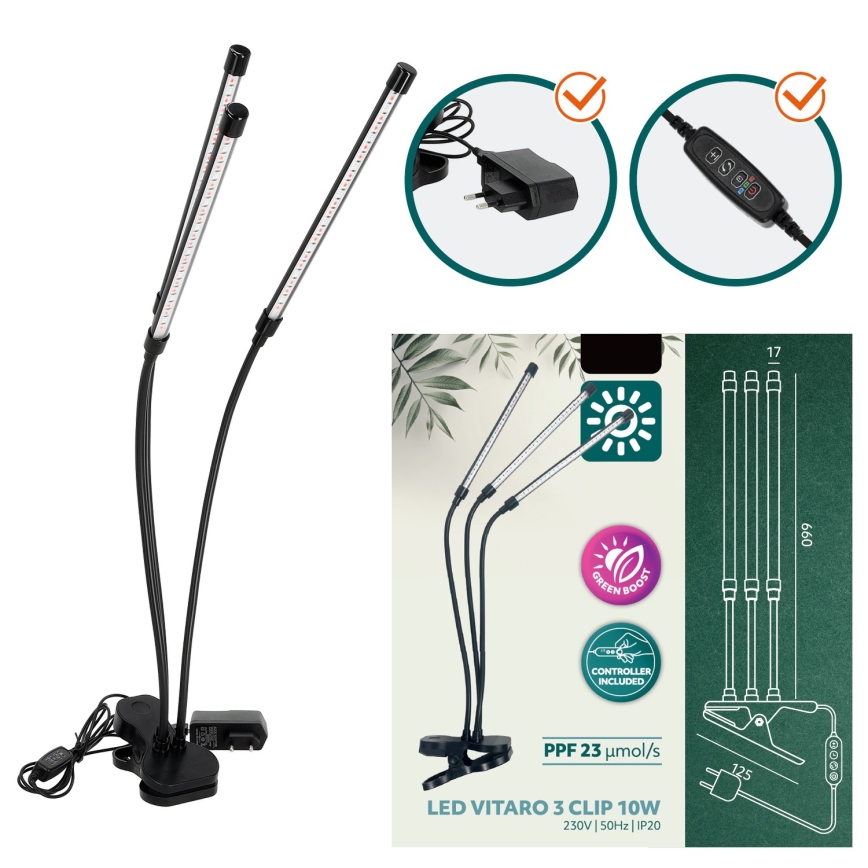 Brilagi - LED Pritemdomas lankstus Stalinis šviestuvas su segtuku augalams auginti VITABLOOM 3xLED/10W/230V juoda