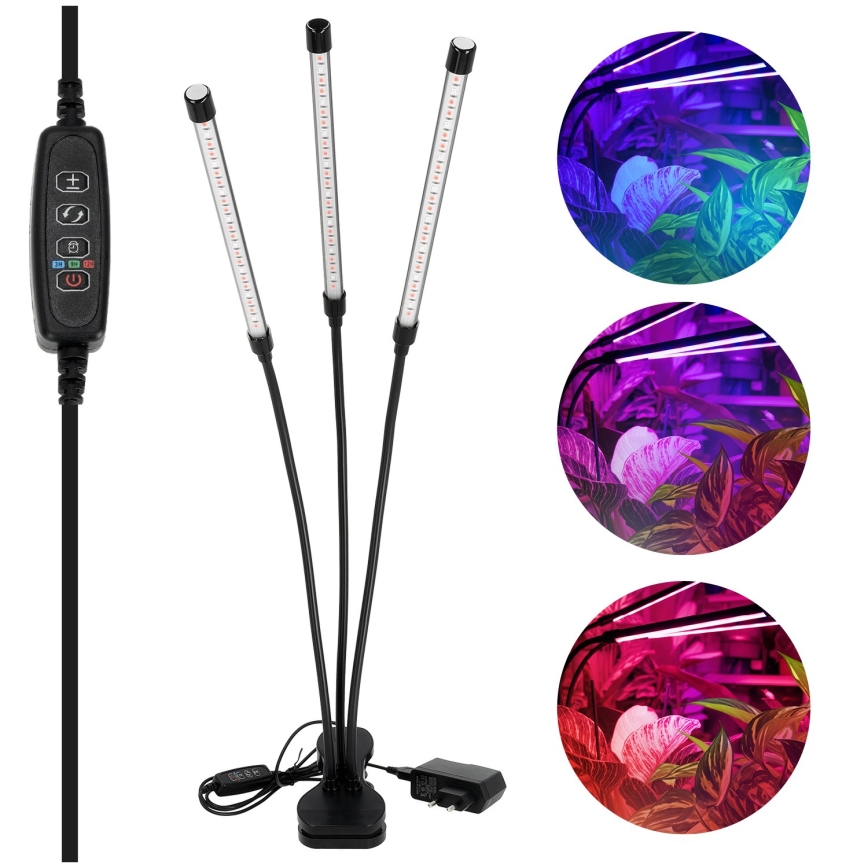 Brilagi - LED Pritemdomas lankstus Stalinis šviestuvas su segtuku augalams auginti VITABLOOM 3xLED/10W/230V juoda
