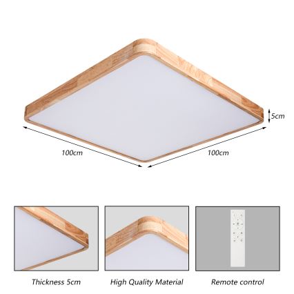 BRILAGI - LED reguliuojamas lubinis šviestuvas WOODLINE SQUARE LED/180W/230V 3000-6000K ąžuolas 100x100 cm + nuotolinis valdymas