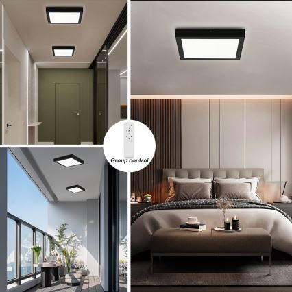 Brilagi - LED pritemdomas lubinis vonios šviestuvas FRAME SMART LED/24W/230V 30x30 cm 3000-6000K IP44 juoda + nuotolinio valdymo pultas