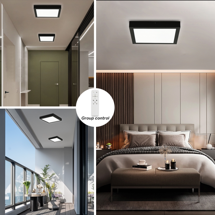 Brilagi - LED pritemdomas lubinis vonios šviestuvas FRAME SMART LED/24W/230V 30x30 cm 3000-6000K IP44 juoda + nuotolinio valdymo pultas