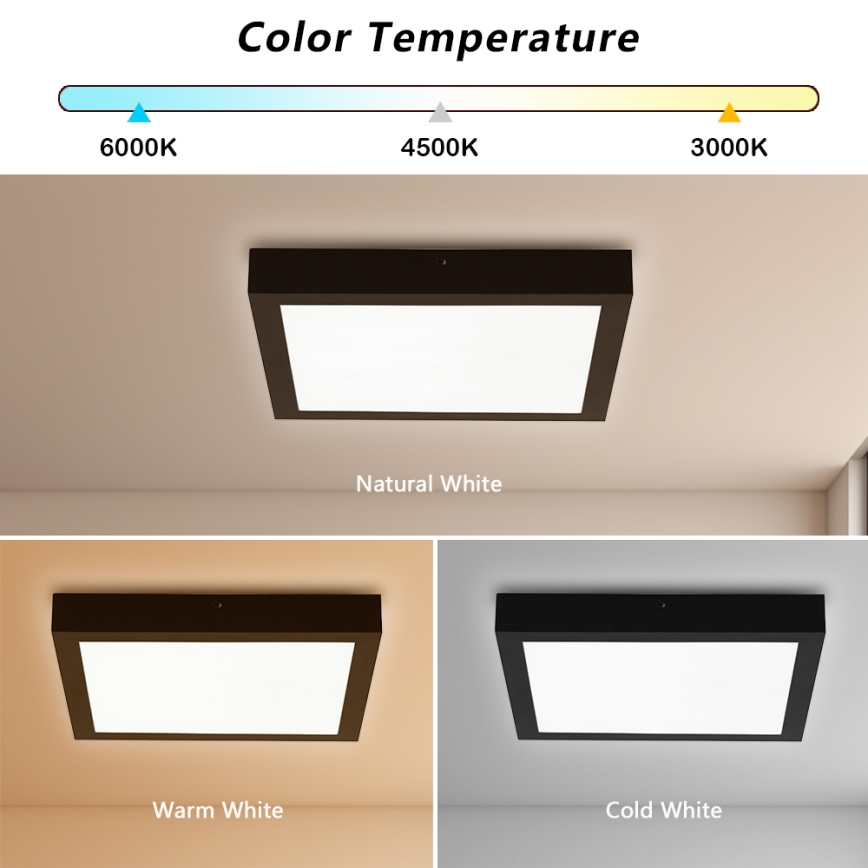 Brilagi - LED pritemdomas lubinis vonios šviestuvas FRAME SMART LED/24W/230V 30x30 cm 3000-6000K IP44 juoda + nuotolinio valdymo pultas