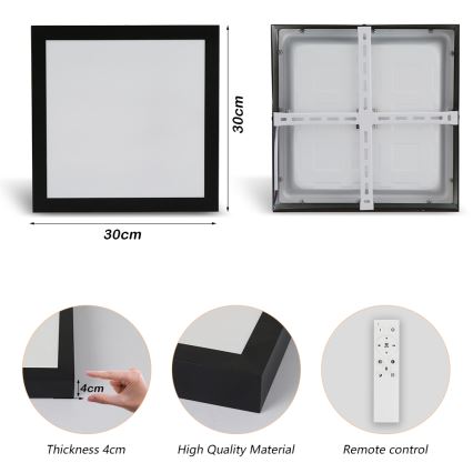 Brilagi - LED pritemdomas lubinis vonios šviestuvas FRAME SMART LED/24W/230V 30x30 cm 3000-6000K IP44 juoda + nuotolinio valdymo pultas
