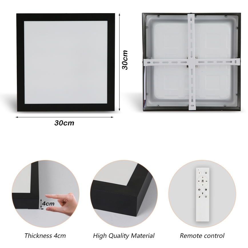 Brilagi - LED pritemdomas lubinis vonios šviestuvas FRAME SMART LED/24W/230V 30x30 cm 3000-6000K IP44 juoda + nuotolinio valdymo pultas