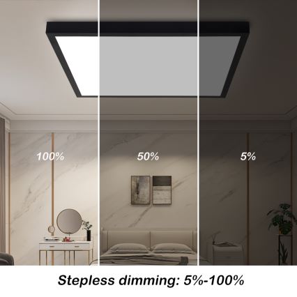 Brilagi - LED pritemdomas lubinis vonios šviestuvas FRAME SMART LED/50W/230V 60x60 cm 3000-6000K IP44 juoda + nuotolinio valdymo pultas
