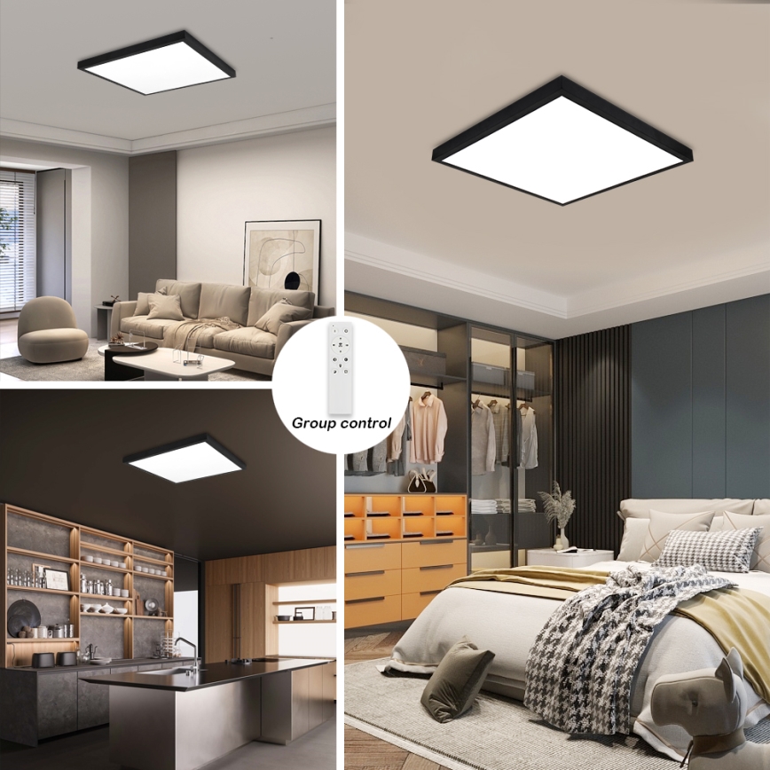 Brilagi - LED pritemdomas lubinis vonios šviestuvas FRAME SMART LED/50W/230V 60x60 cm 3000-6000K IP44 juoda + nuotolinio valdymo pultas