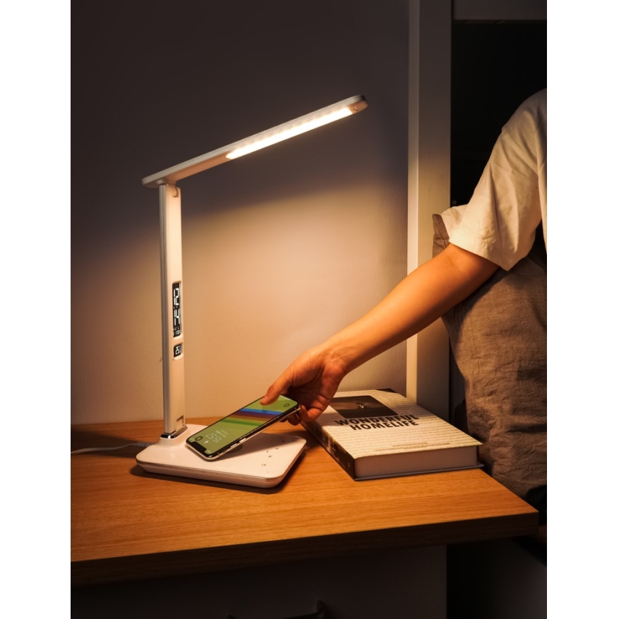Brilagi - stalinis šviestuvas REGINA su reguliuojamu ryškumu, belaidžiu QI įkrovimu ir USB LED/8,5W/230V balta