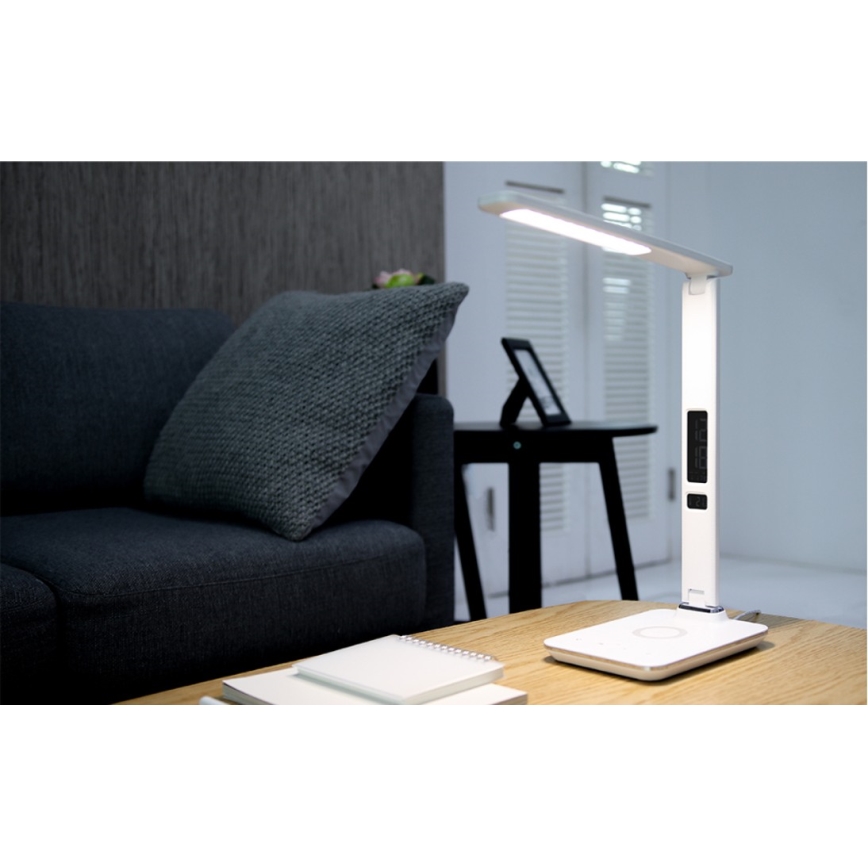 Brilagi - stalinis šviestuvas REGINA su reguliuojamu ryškumu, belaidžiu QI įkrovimu ir USB LED/8,5W/230V balta