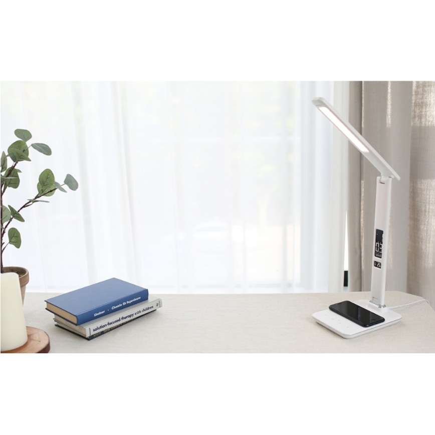 Brilagi - stalinis šviestuvas REGINA su reguliuojamu ryškumu, belaidžiu QI įkrovimu ir USB LED/8,5W/230V balta