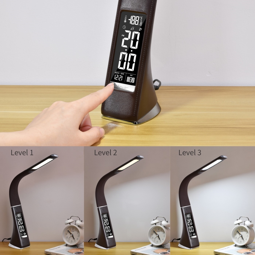 Brilagi - LED Reguliuojama stalinė lempa su ekranu PELLE LED/7W/230V ruda