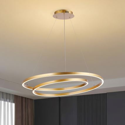 Brilagi - pritemdomas LED liustra ant troselio TWISTER LED/105W/230V 3000-6000K, skersmuo 100 cm, auksinė + nuotolinis valdymas