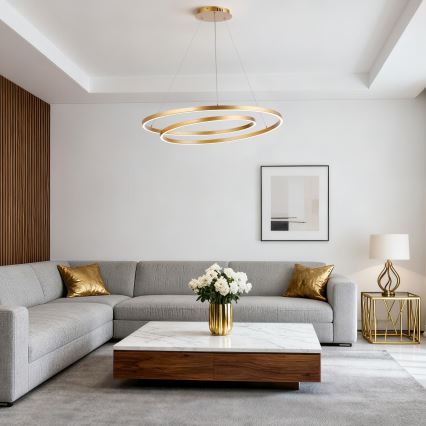 Brilagi - pritemdomas LED liustra ant troselio TWISTER LED/105W/230V 3000-6000K, skersmuo 100 cm, auksinė + nuotolinis valdymas