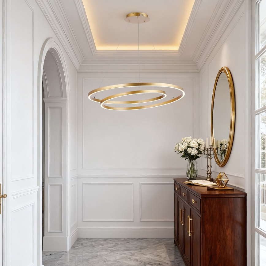 Brilagi - pritemdomas LED liustra ant troselio TWISTER LED/105W/230V 3000-6000K, skersmuo 100 cm, auksinė + nuotolinis valdymas