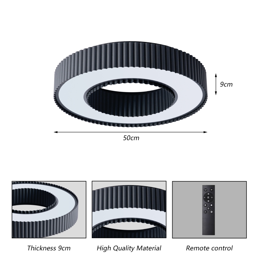 Brilagi - dimeriuojamas lubinis LED šviestuvas LUMIX LED/48W/230V 3000-6000K juodas skersmuo 50 cm + nuotolinis valdymas