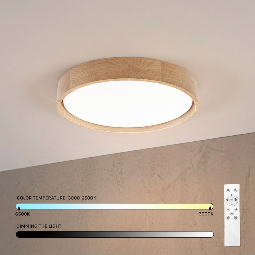 Brilagi - dimeriuojamas LED lubinis šviestuvas MANAROLA REMOTE LED/24W/230V 3000-6500K, skersmuo 41 cm, ąžuolas + su nuotolinio valdymo pulteliu